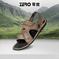 零度Zero男鞋2024夏季手工缝制凉拖鞋防滑耐磨透气沙滩凉鞋 卡其色 38