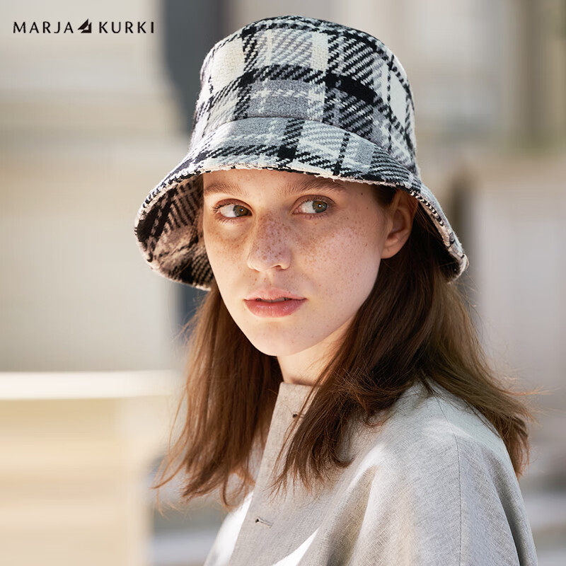 玛丽亚.古琦（玛丽亚古琦 MARJA KURKI）时尚格纹渔夫帽混纺防风修脸盆帽随风且从容 6OO150468