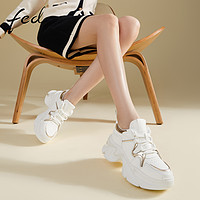 FED 白色老爹鞋春季新款女鞋厚底运动鞋时尚休闲鞋女D0217-YAB606