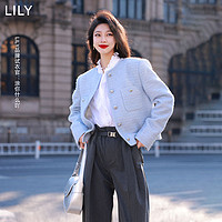 LILY 2024春新款女装绵羊毛复古优雅小香风气质都市通勤款短外套女