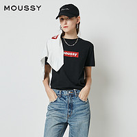 MOUSSY 摩西 简约百搭经典胶印LOGO印花多巴胺短袖T恤女028FSZ90-0260