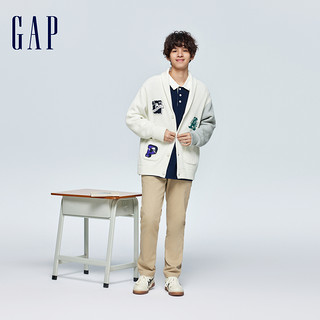 Gap 盖璞 男装春季2024新款LOGO纯棉撞色翻领针织开衫宽松毛衣455189