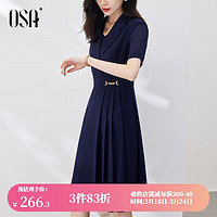 OSA 欧莎 气质OL职业西装裙子女夏季23年新款高级感连衣裙中长款 藏蓝色 XL