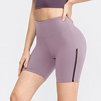 FNMM 瑜伽短褲女無尷尬線裸感塑形緊身運動褲高腰提臀健身褲含77%錦綸 淺紫 L
