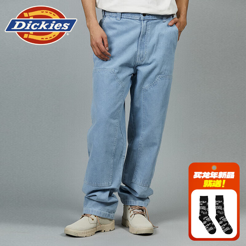 dickies24春夏 廓形版型宽松耐穿双膝设计牛仔长裤DK012979 复古蓝 30