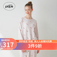 gelatopique24春夏女睡衣恐龙印花柔软长袖T恤PWCT241307 粉色 F
