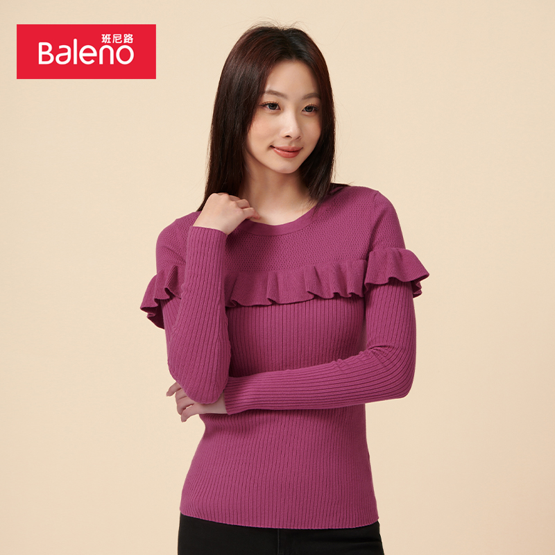 Baleno 班尼路 女甜美荷叶边毛衣