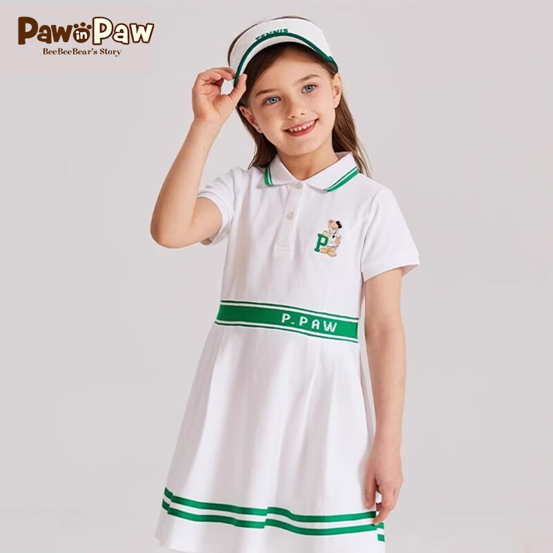 Paw in Paw PawinPaw卡通小熊童装24夏季女童短袖polo撞色连衣裙 Green绿色/40 110