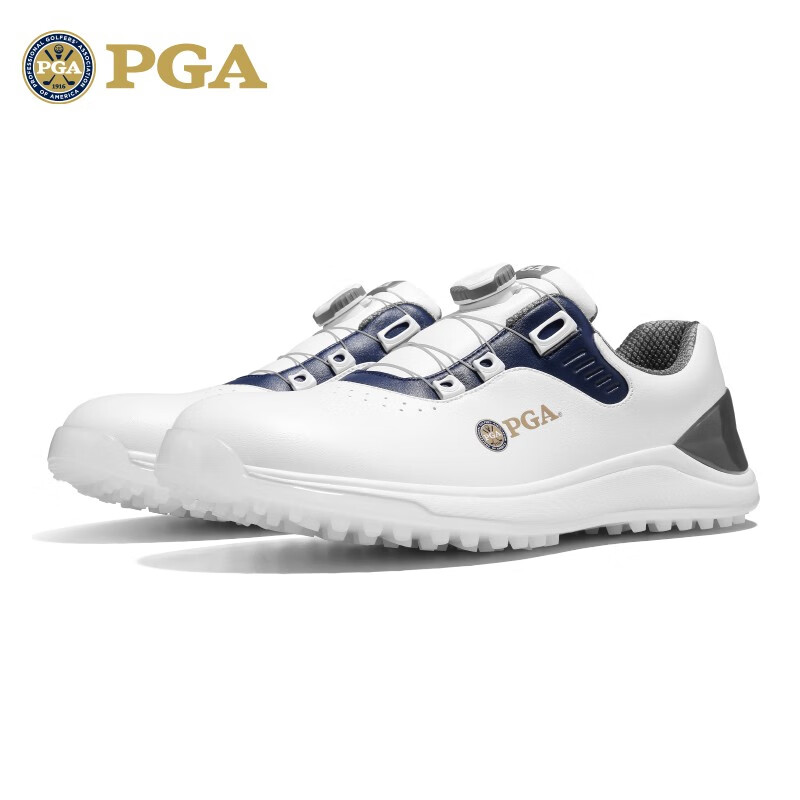 PGA高尔夫球鞋男士 专利防滑鞋钉旋钮鞋带防水超纤运动鞋 PGA 301027-白藏青 40码
