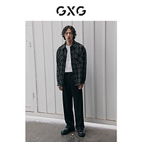 GXG男装 黑色小香风撞色格纹简约长袖衬衫外套 