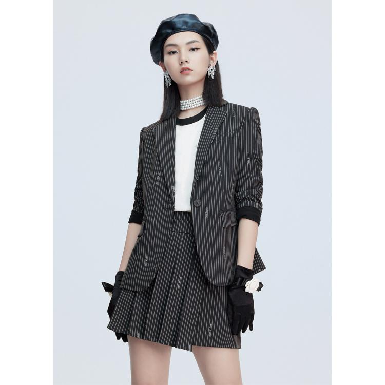 Five Plus 5+ 女装通勤条纹西装女一粒扣宽松外套女