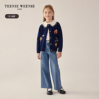 Teenie Weenie Kids小熊童装24早春女童圆领提花针织毛衣开衫 藏青色 130cm