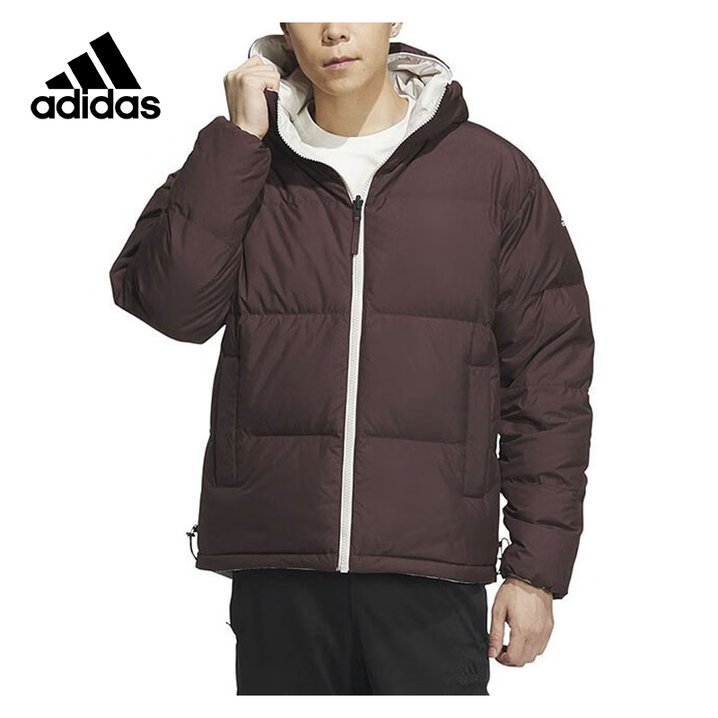 Adidas阿迪达斯连帽羽绒服保暖两面穿男运动运动棉衣IS0372