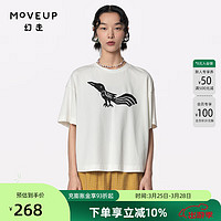 MOVEUP 幻走 2024夏季yangyang系列复古印花设计师短款T恤女 米白 M