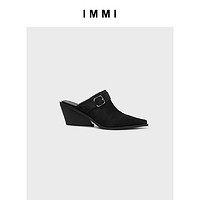 IMMI女式绒面皮搭扣穆勒鞋132SD008L 黑色36