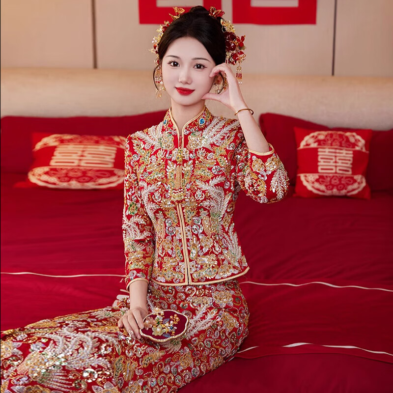 泰勒马丁秀禾服新娘龙凤褂2024古装嫁衣褂皇结婚礼服敬酒服婚服 231103 XL