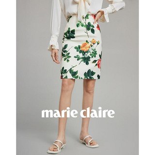 Marie Claire 嘉人 春夏花裙子修身半身裙女士通勤半截裙短裙