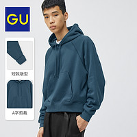 GU 极优 男女装宽版短连帽卫衣上衣帽衫纯棉休闲复古24春新品350322