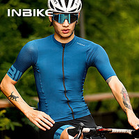 INBIKE 英派 短袖骑行服男夏季套装排汗速干自行车山地公路车衣服上衣青石蓝L