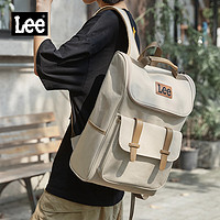 Lee 双肩包男设计感小众大书包女大容量旅行背包初中电脑包卡其色
