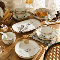88VIP：舍里 新中式陶瓷餐具家用碗碟盤好看的飯碗菜盤子釉下彩盤湯碗魚盤