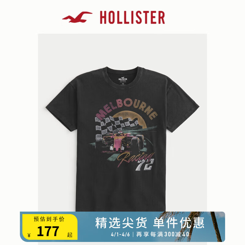 HOLLISTER24春夏棉质美式风宽松图案短袖T恤 女 357373-1 黑色 XS (160/84A)