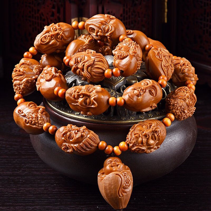 盘道橄榄核雕刻十八罗汉长串文玩 脖挂老油核手持 苏工大师周林手工刻 【品鉴级】周林18罗汉1.8*2.1cm