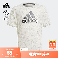 adidas 阿迪達斯 休閑上衣圓領短袖T恤女大童兒童阿迪達斯輕運動GQ8342 混紡白/黑 152CM