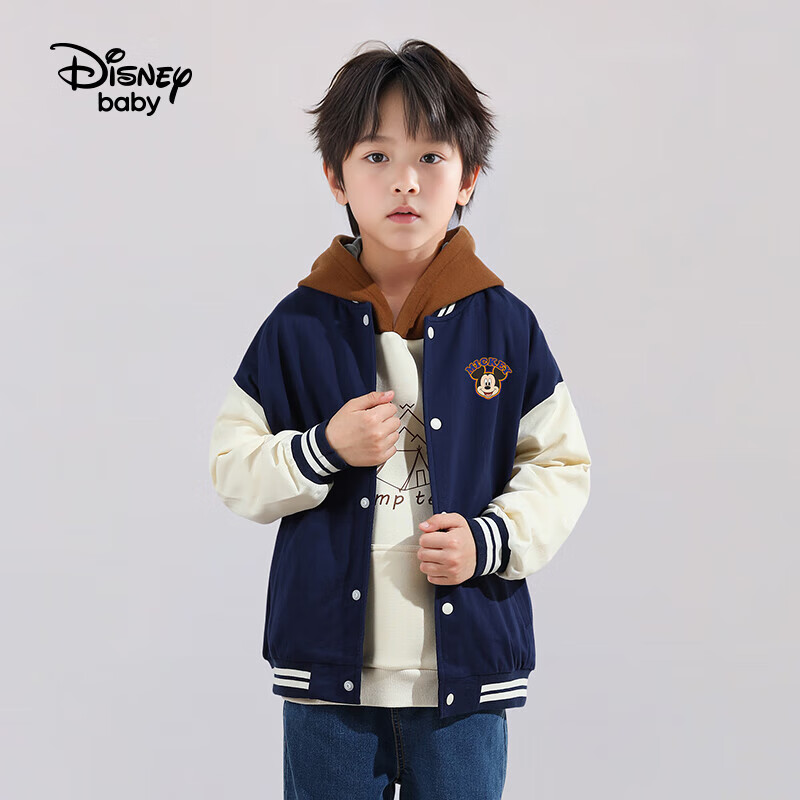 Disney baby迪士尼童装男女童外套儿童棒球服中小童春装衣服 藏蓝 130