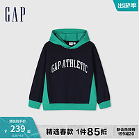 Gap 蓋璞 男童2024春季logo洋氣撞色拼接連帽衛衣套頭上衣890370 海軍藍 160cm (XL)亞洲尺碼