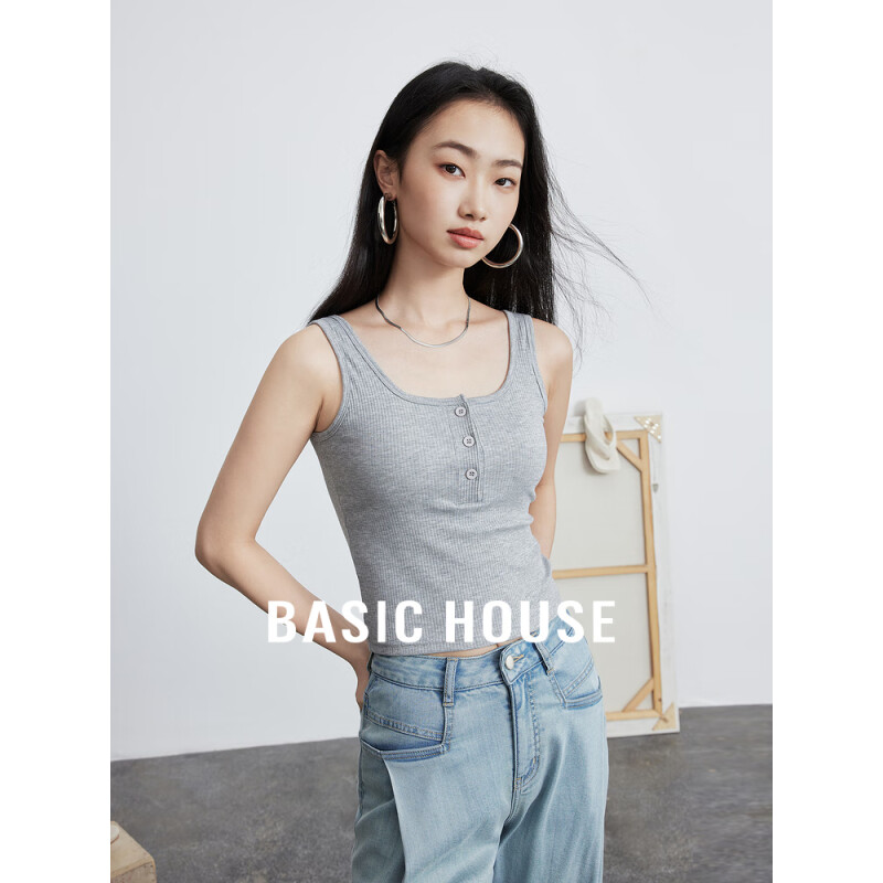 百家好（Basic House）夏季女款显瘦短款背心吊带打底-B0624H5P102 灰色 L