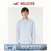 HOLLISTER 24年春夏新款棉质长袖泡泡纱纽扣式衬衫 男 357847-1 蓝色条纹