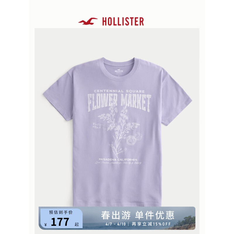 HOLLISTER24春夏棉质美式风宽松图案圆领短袖T恤 女 358290-1 浅紫色 XXL (170/116A)