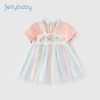 JELLYBABY 2024年夏季新款女童夏季唐装连衣裙 粉色 80