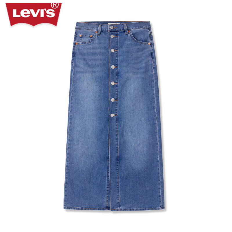 Levi's李维斯24夏季女士休闲直筒排扣牛仔长裙 浅蓝色 24