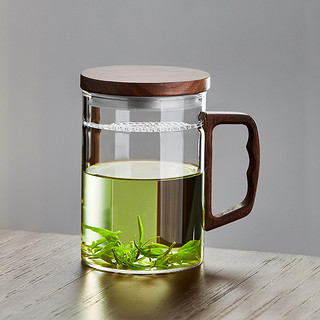 绿昌明 月牙玻璃绿茶杯专用耐高温茶水分离办公室喝水带盖过滤花茶泡茶杯