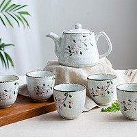 全适日式茶具套装 茶具樱花陶瓷手绘水壶茶壶具水杯套装 一壶五杯 樱花系列一壶五杯