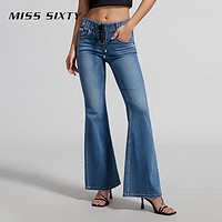 MISS SIXTY2024夏季牛仔裤女含醋酸系带拉链微喇叭复古风显瘦 中蓝 23