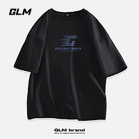 GLM【彭昱畅同款】短袖t恤男纯棉夏季宽松透气青少年休闲潮牌大码T恤 黑#JGL深蓝G 2XL