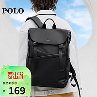 POLO双肩包男士旅行背包男轻便书包17.3英寸电脑包男短途出差包 黑色