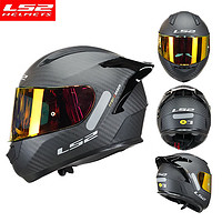 LS2 摩托车头盔男女士碳纤维玻璃钢赛车盔四季防雾全盔FF801 哑碳纤-单镜片（大尾翼） 2XL头围59-60