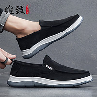 维致维致 老北京布鞋一脚蹬懒人板鞋单鞋男士休闲帆布鞋 WZ1041 39 黑色【高端款】