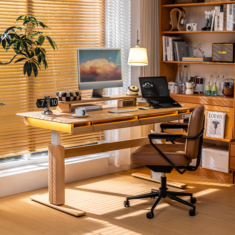 智芯 升降桌电动实木升降电脑桌书桌办公站立式工作台 桌面尺寸1.6 x 0.75不含增高架