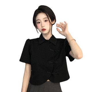 新中式改良版旗袍短款上衣夏季女装2024年新款不规则法式短袖衬衫