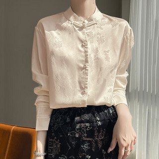 新中式丝绸24夏季女装新款缎面立领长袖衬衫暗花上衣衬衫