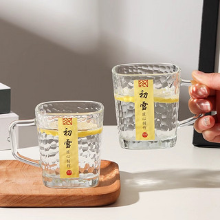 YL 怡岚 初雪锤纹玻璃杯日式家用水杯威士忌酒杯简约方形把手茶杯子