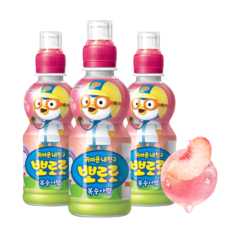 Pororo 韩国进口啵乐乐水蜜桃味儿童果汁饮料235ml*3瓶营养健康科学调配