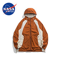 NASA MARVEL撞色连帽防晒服男夏天轻薄透气潮流百搭休闲款防晒衣外套男 棕色 XL