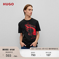 HUGO BOSS 红色鲨鱼印花棉质平纹针织休闲短袖T恤