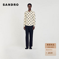 SANDRO2024春夏男装法式休闲十字印花长袖衬衫上衣SHPCM01065 淡褐色 XS